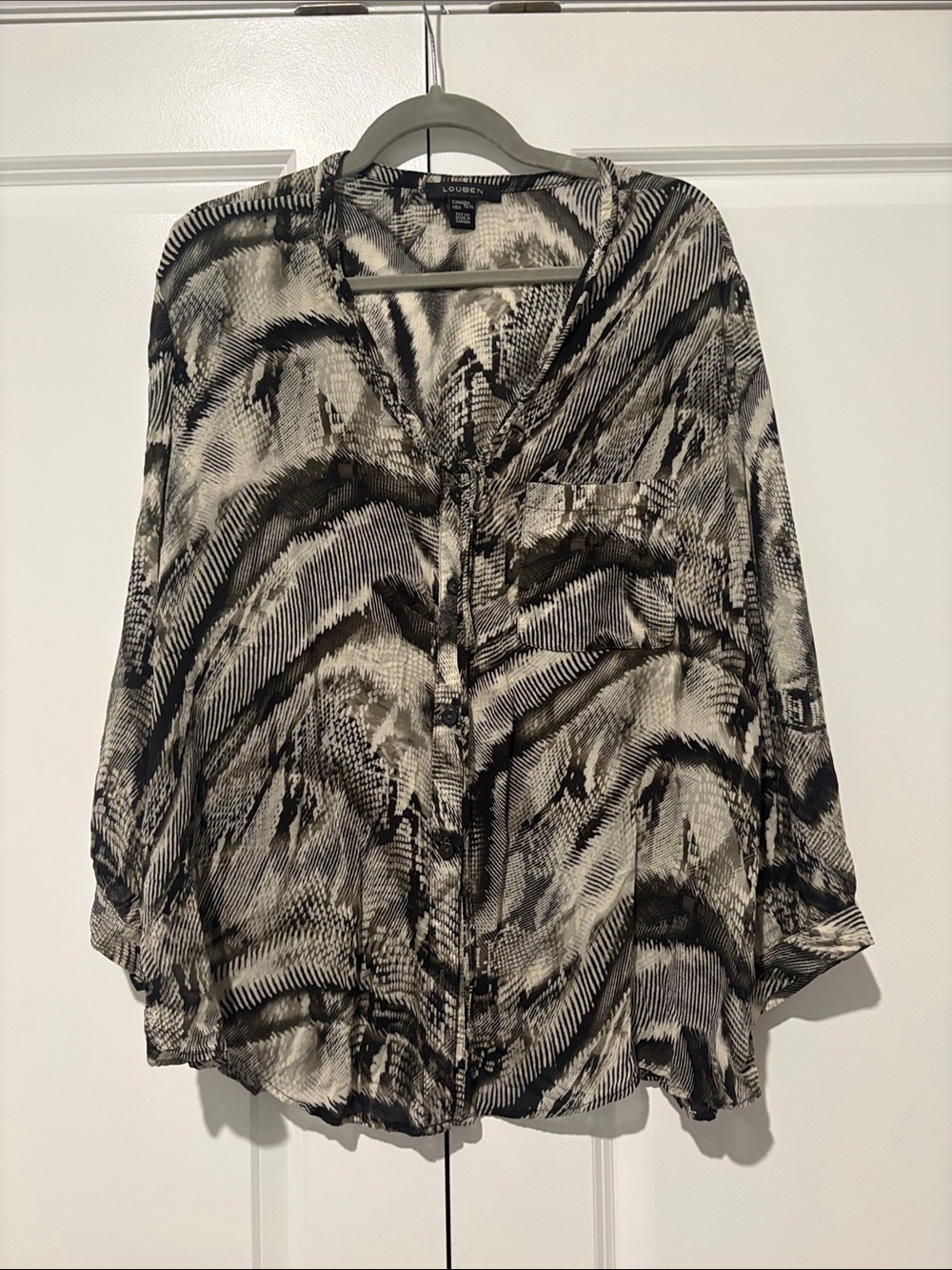 Louben Lush Black and White Abstract Print Button-Down Shirt